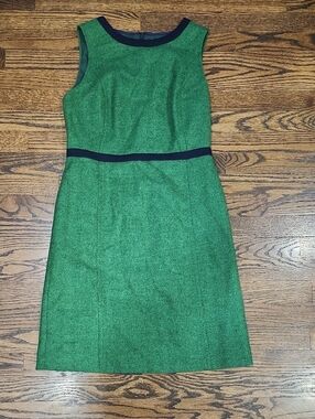 Boden Heritage Green Sleeveless Sheath Dress with Navy Trim 100% WOOL WOMEN US 6